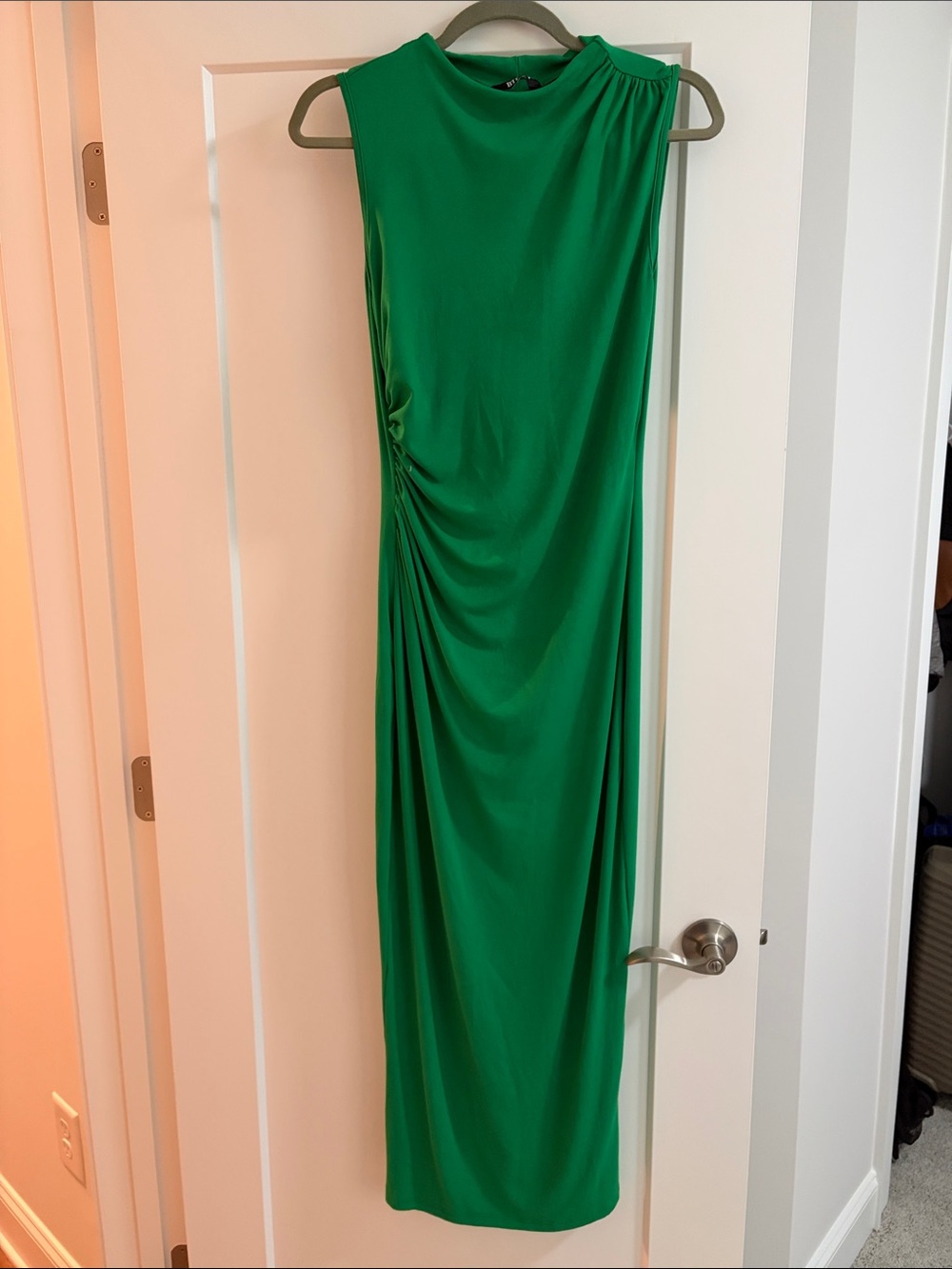 Green Sleeveless Maxi Dress with Side Ruching